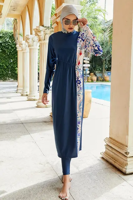 Blue Modest Swimwear Burkini 3Pcs Swimsuit Set