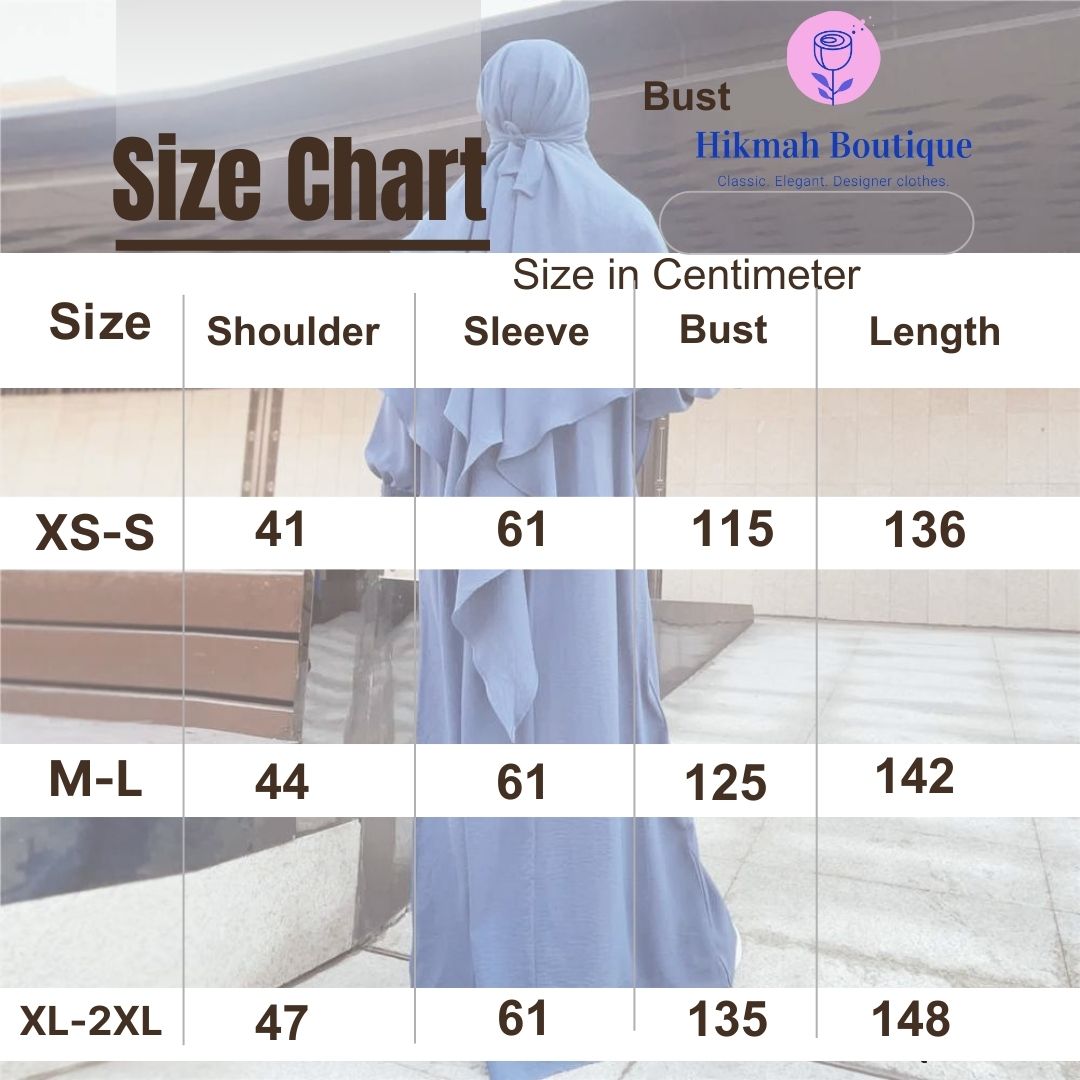 Sky Blue Crepe Crinkle Abaya With Khimar Set
