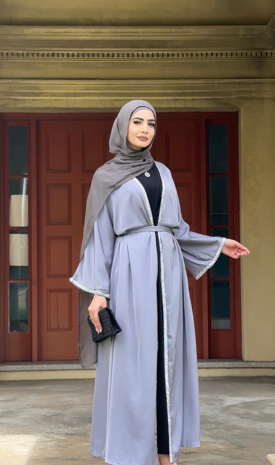 Eid Satin Open Abaya With Decorative Borders