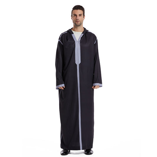 Elegant Thobe for Men with Hoodie in Black by Hikmah Boutique. Experience the perfect blend of comfort, style, and Islamic faith. This modest thobe is perfect for everyday wear.