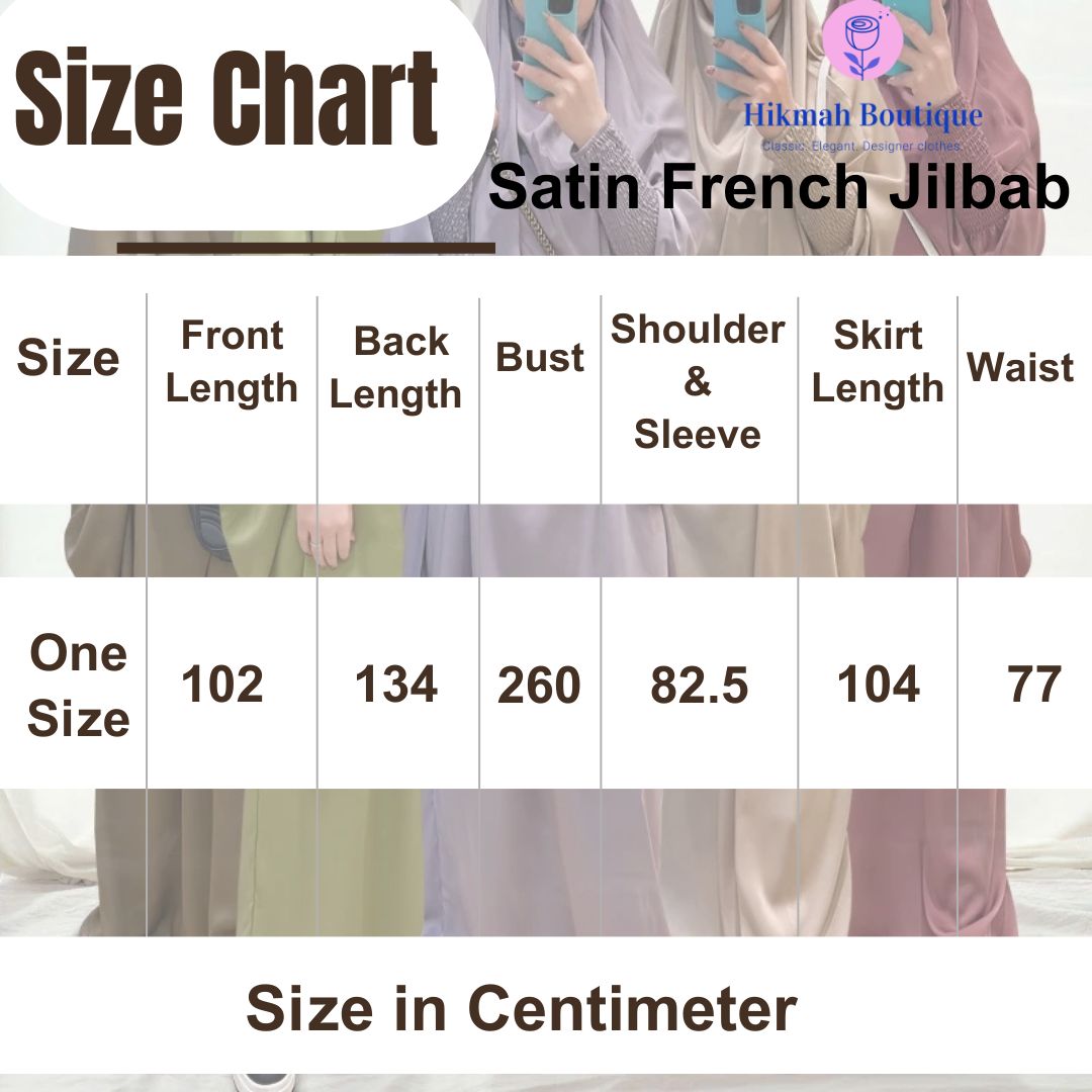 Elevate your modest fashion with our Satin French Jilbab in Blush Pink. Available exclusively at Hikmah Boutique. Shop online in Australia for premium quality French Jilbabs and enjoy timeless elegance.