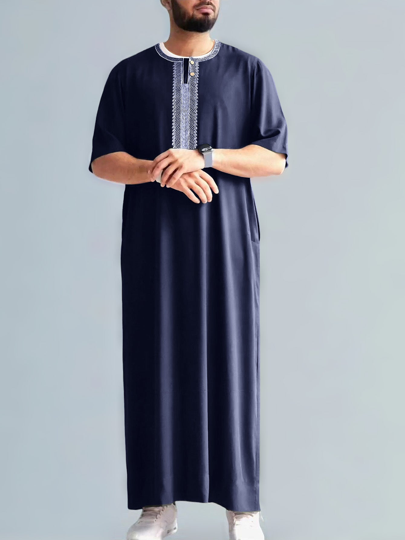 Moroccan Thobe in Navy | Islamic Attire for Men | Hikmah Boutique