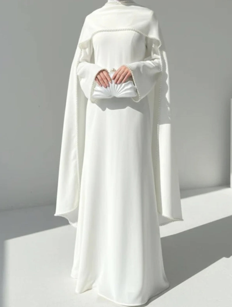 White Abaya Dress with Floral Design Hand-Embroidered  Hikmah Boutique