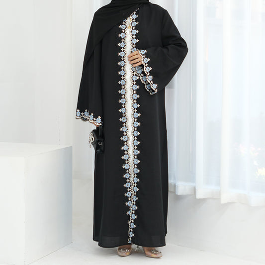 Eid Edit|Open Abaya With Floral Embroidery