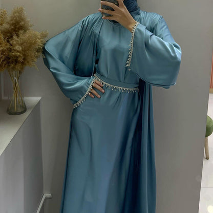 Malika Abaya in Lake Blue | 4-Piece Abaya Set