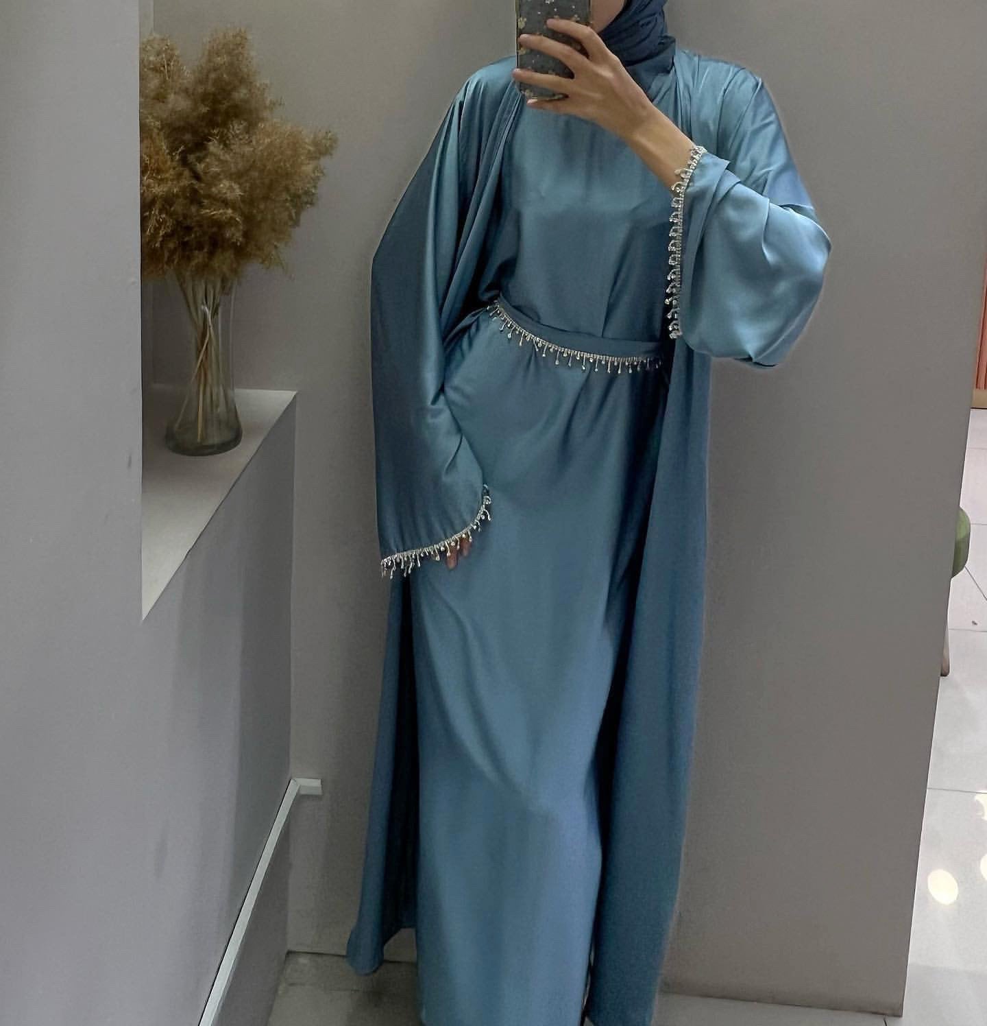 Malika Abaya in Lake Blue | 4-Piece Abaya Set