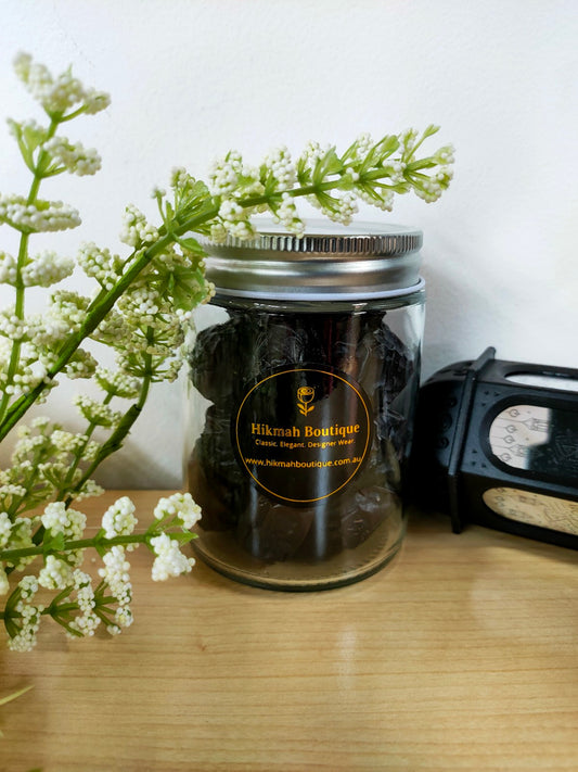 Indulge in Hikmah Boutique's Ajwa Dates and grab our Premium Ajwa Dates Small Gift Pack. It's compact size, gift jar and small weight (+/-160gm) makes it a perfect choice for you to gift it to someone in the blessed month of Ramadan, Eid gift or any special occasion. 