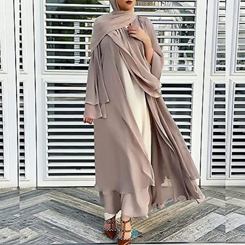 Elevate your modest elegance with the Beige Tan Open Abaya With Hijab by Hikmah Boutique. Crafted from luxurious chiffon, this designer abaya offers versatile style and timeless grace. Available in various sizes. Explore the epitome of Islamic fashion today.