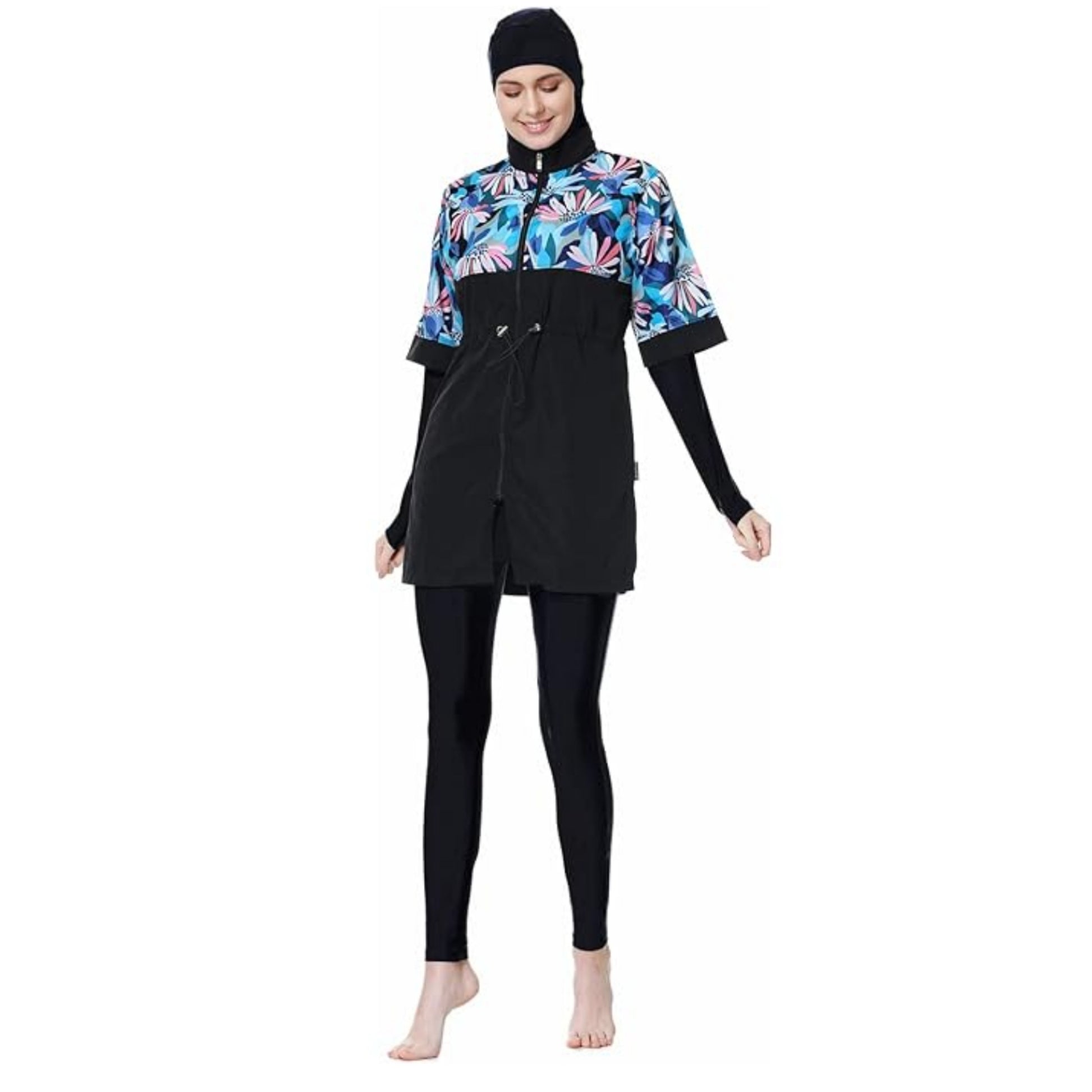 Dive into sophistication with our Black Burkini Modest 3Pcs Set at Hikmah Boutique. Experience full coverage and style with the attached hijab cap, long top, loose outer top, and pants. Unleash confidence in all sizes, at a reasonable price, and indulge in premium quality swimwear. Elevate your modest beach look today!