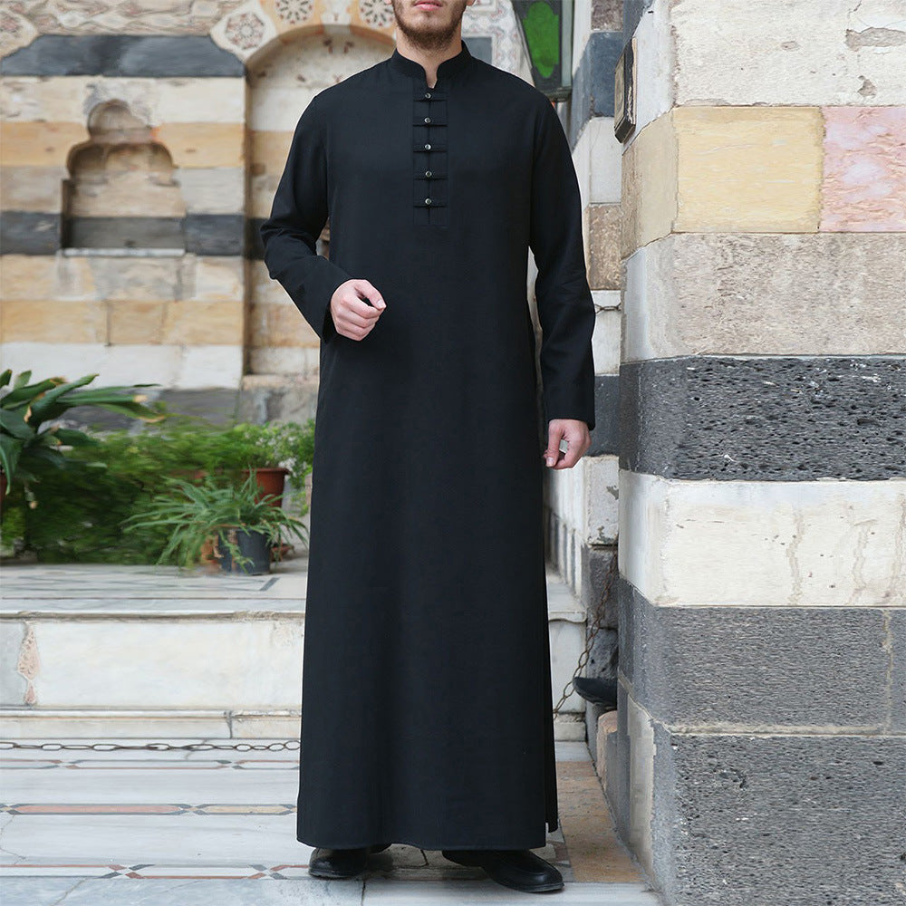 Discover our exclusive collection of black thobes for men with decorative buttons at Hikmah Boutique. Explore the perfect blend of sophistication and style. Elevate your wardrobe with fashionable and comfortable Islamic clothing for men. Shop now and embrace timeless elegance. 