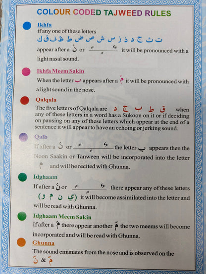 Discover the Colour-Coded Quran at Hikmah Boutique. With distinct color-coded for Tajweed rules, Big Size letters for easy reading, this Quran edition enhances your recitation, pronunciation, and understanding of Tajweed Inshallah. Elevate your Quranic journey today. 