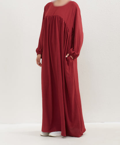 Introducing the Epitome of Modest Clothing: Maroon Crepe Abaya from Hikmah Boutique Elevate your modest wardrobe with our exclusive Maroon Crepe Abaya, meticulously crafted to embody sophistication and grace. Exclusively available at Hikmah Boutique, this stunning piece redefines modest fashion with its unique design.