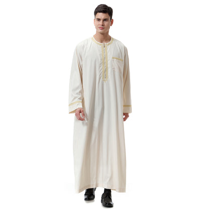 Discover the elegance of our exclusive collection of Embroidered Men's Thobes in Beige at Hikmah Boutique. Experience the perfect fusion of traditional craftsmanship and contemporary style with meticulously designed thobes featuring exquisite embroidery. Elevate your fashion statement with our beige thobe for men. 