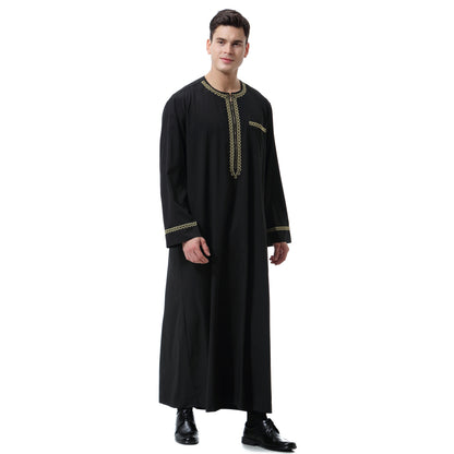 Discover the allure of our exclusive collection of Embroidered Mens Thobes in Black at Hikmah Boutique. Immerse yourself in the richness of Middle Eastern fashion with meticulously crafted garments showcasing intricate embroidery. Elevate your style and embrace cultural heritage with our exquisite black thobes for men.