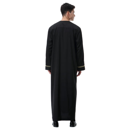 Discover the allure of our exclusive collection of Embroidered Mens Thobes in Black at Hikmah Boutique. Immerse yourself in the richness of Middle Eastern fashion with meticulously crafted garments showcasing intricate embroidery. Elevate your style and embrace cultural heritage with our exquisite black thobes for men.
