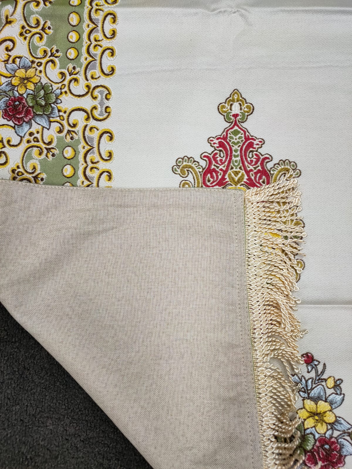 Our Embroidered Prayer Rug in Beige exclusive at Hikmah Boutique, delicately design by skilled artisans, embodies the essence of devotion and serenity. Experience the embrace of softness with our luxurious prayer rug, designed to cradle your prayers in comfort and grace.