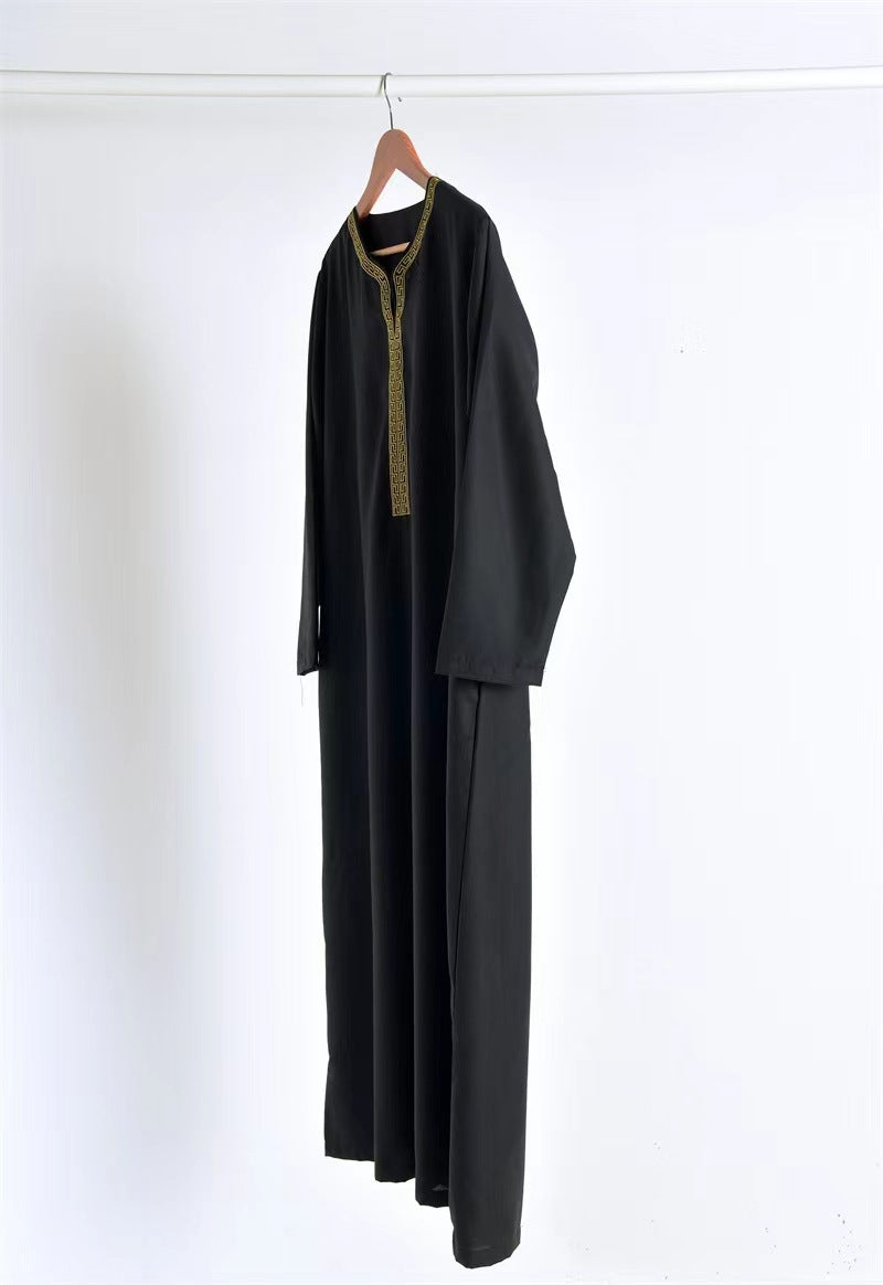 Exclusive Saudi Embroidered Men's Thobe in Black | Hikmah Boutique