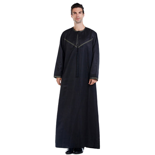 Introducing the Emirati Men's Thobe in Black by Hikmah Boutique, a captivating and versatile Modest Thobe that effortlessly combines Islamic elegance with Modest style. This meticulously crafted thobe is designed to enhance your appearance and offer unrivaled comfort, making it a perfect choice for any occasion.
