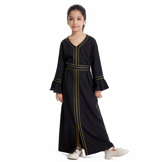 Discover timeless elegance with our black girls' abaya. Featuring exquisite golden embroidery, this modest dress is perfect for any occasion. Shop now for the best black abaya for girls in Australia.