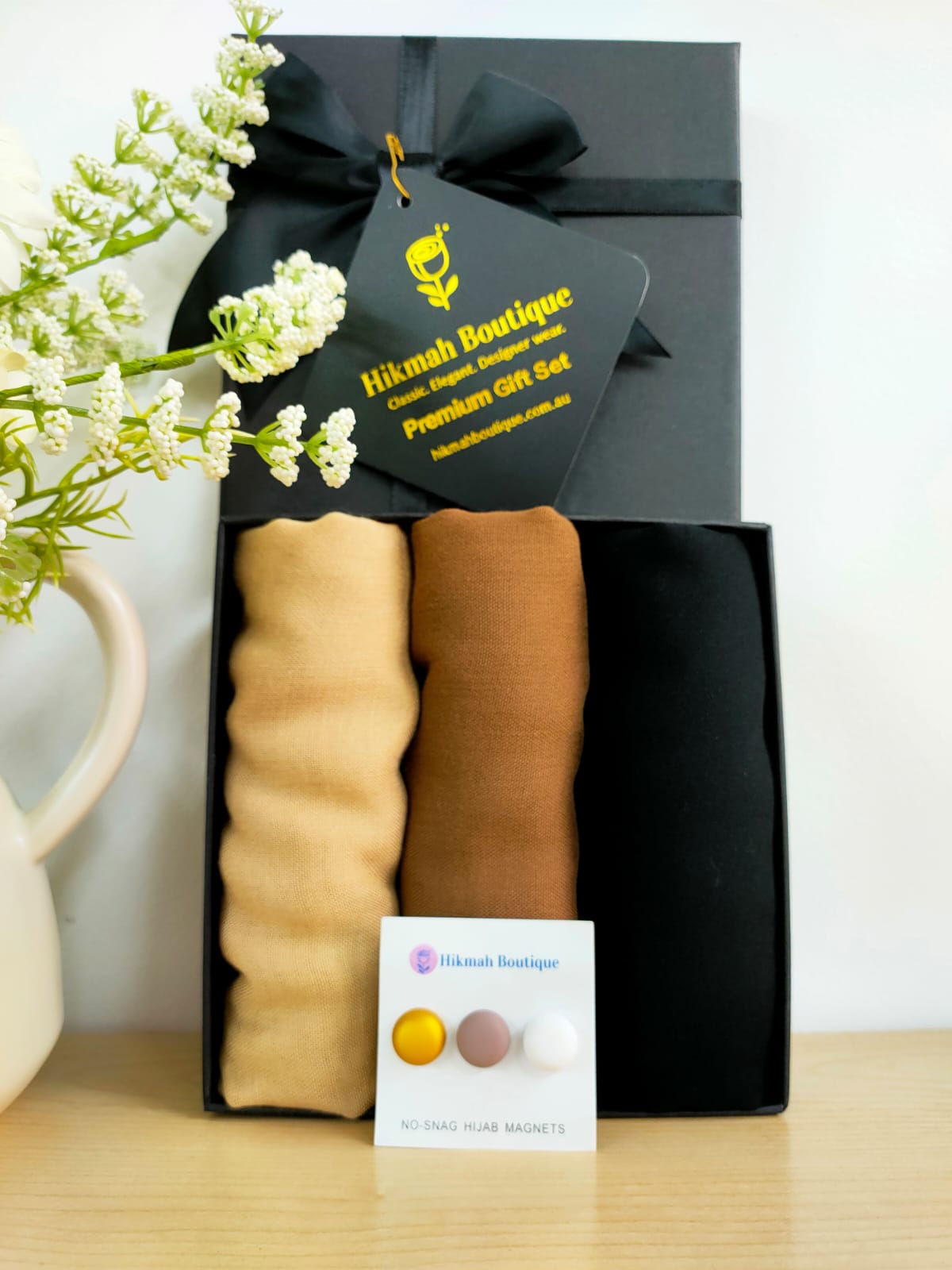Elevate your gifting experience with our Viscose Hijab Gift Box from the Modest Sandstone Range. Handcrafted with care and offering free shipping, our exclusive Islamic gift sets are perfect for Ramadan and special occasions. Shop now at Hikmah Boutique to discover the perfect gift for her.