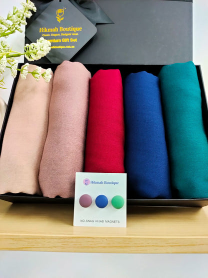 Elevate your gifting experience with our Viscose Hijab Gift Box from the Modest Elegance Range. Handcrafted with care and offering free shipping, our exclusive Islamic gift sets are perfect for Ramadan, Eid, New Hijabi, New Revert and special occasions. Shop now at Hikmah Boutique.