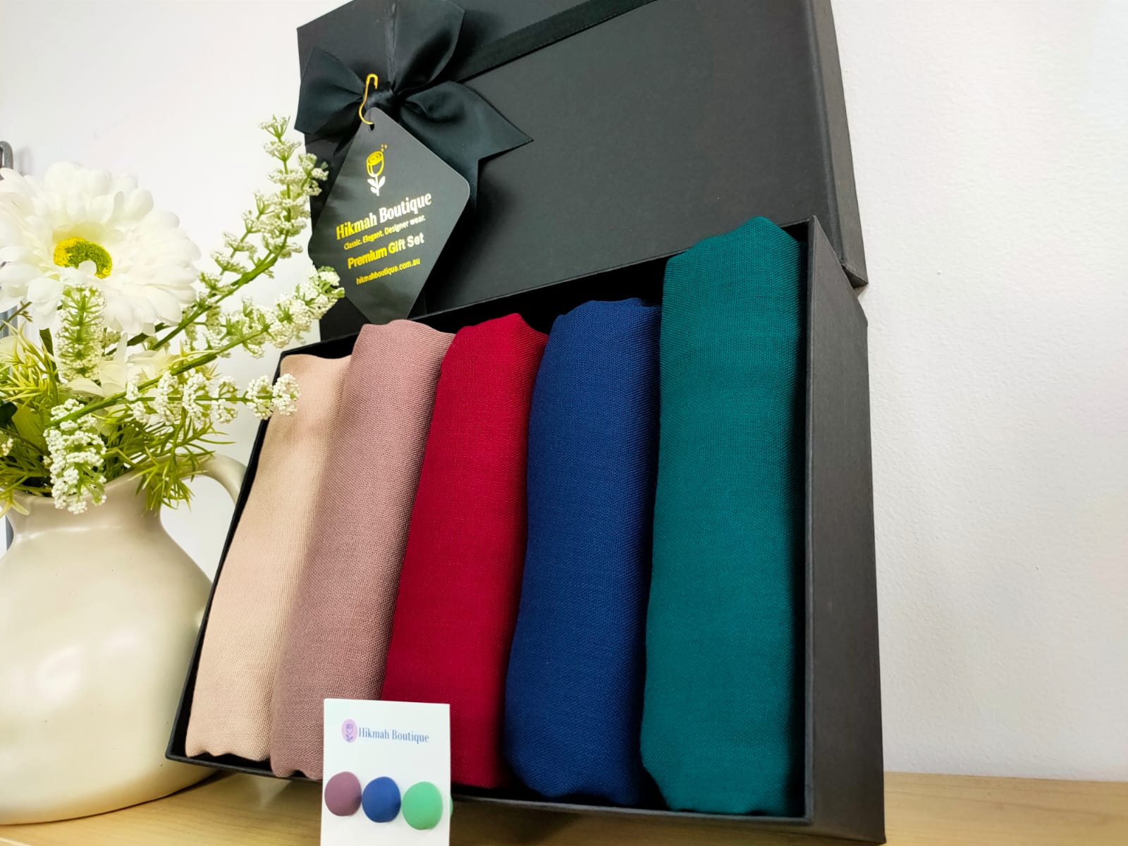 Elevate your gifting experience with our Viscose Hijab Gift Box from the Modest Elegance Range. Handcrafted with care and offering free shipping, our exclusive Islamic gift sets are perfect for Ramadan, Eid, New Hijabi, New Revert and special occasions. Shop now at Hikmah Boutique.