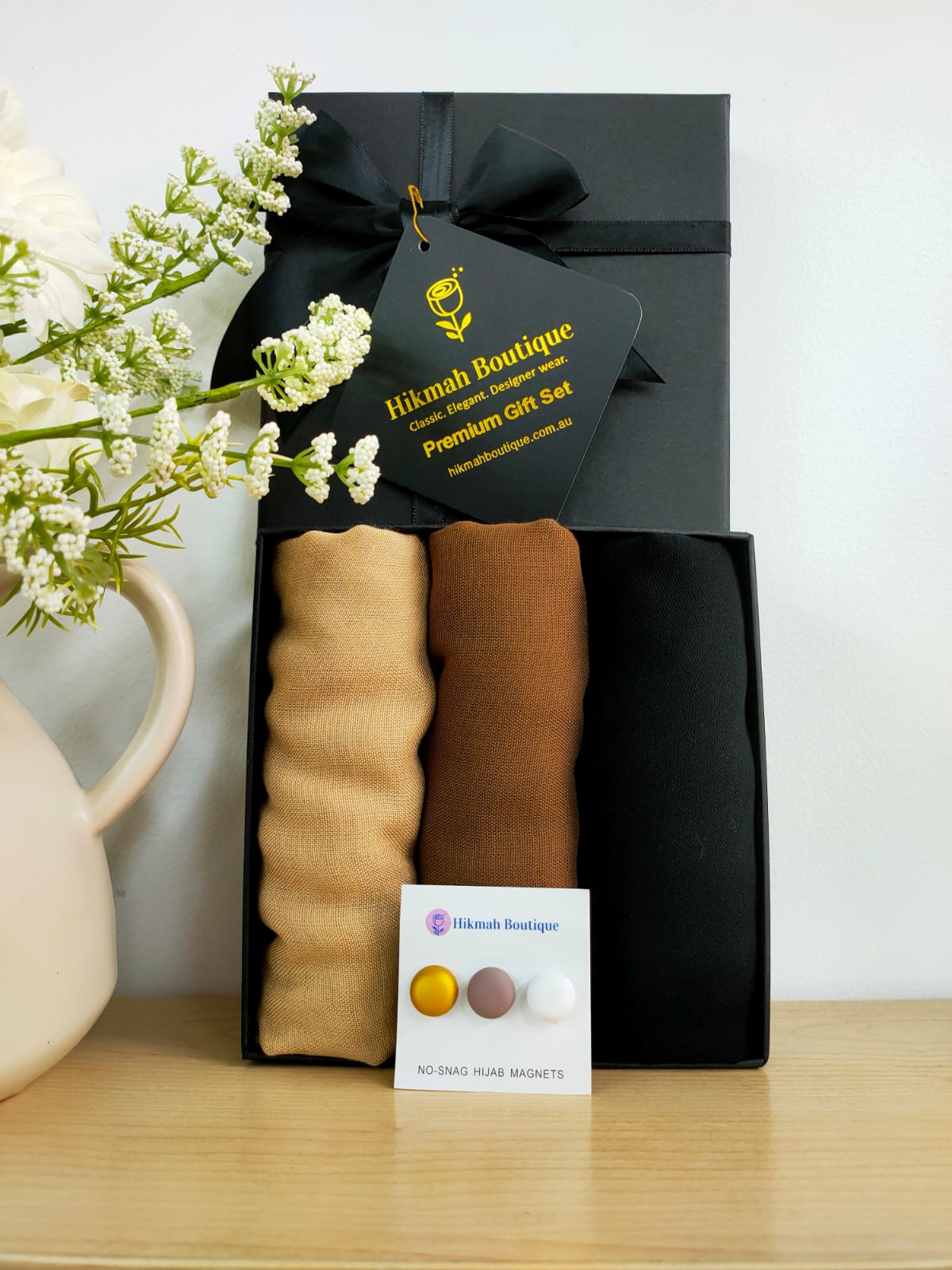 Elevate your gifting experience with our Viscose Hijab Gift Box from the Modest Sandstone Range. Handcrafted with care and offering free shipping, our exclusive Islamic gift sets are perfect for Ramadan and special occasions. Shop now at Hikmah Boutique to discover the perfect gift for her.
