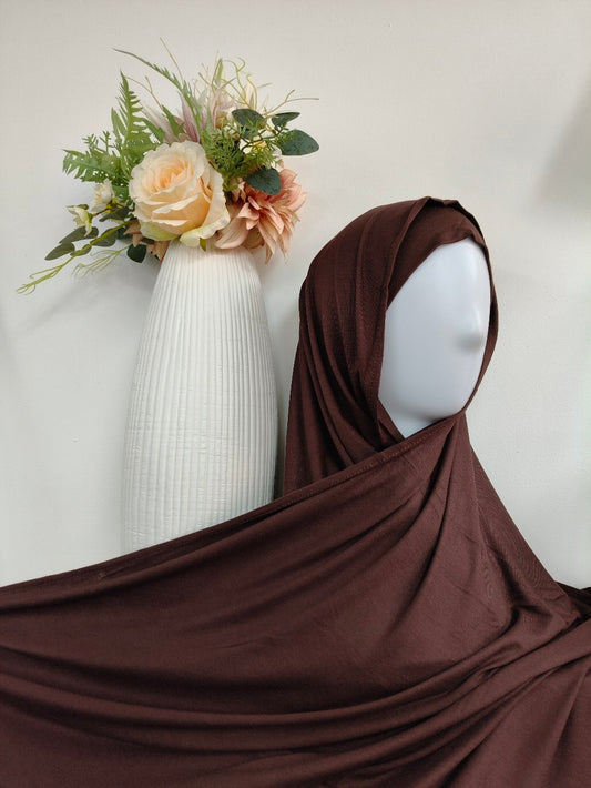 Shop the Dark Coffee Jersey Hijab at Hikmah Boutique. Premium quality Jersey Hijab, super soft, and non-slippery Jersey Hijab. Available at discounted prices with fast shipping Australia-wide.