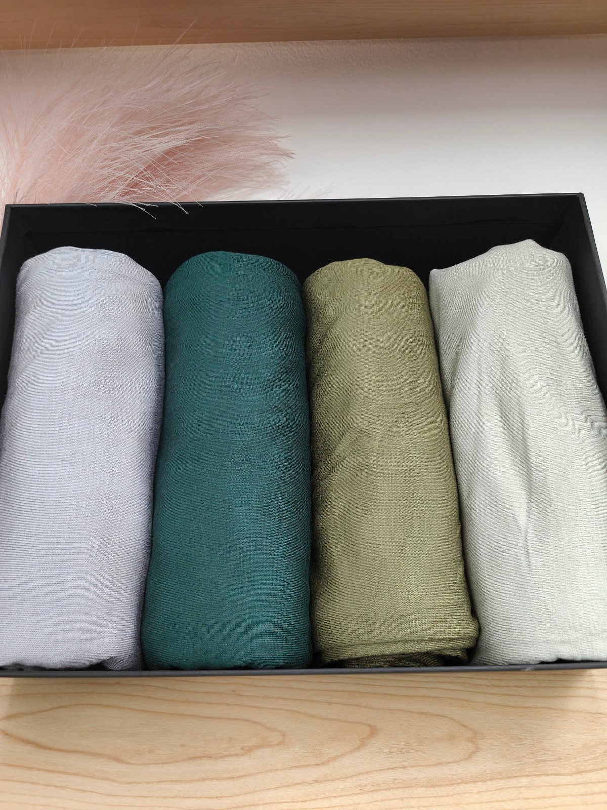 Large Premium Jersey Hijab Gift Box: Discover the elegance and comfort of the Large Premium Jersey Hijab Gift Box exclusively sold by Hikmah Boutique. This exquisite hijab gift box contains four premium Jersey Hijabs with matching hijab accessories to make it a perfect gift for a hijabi.