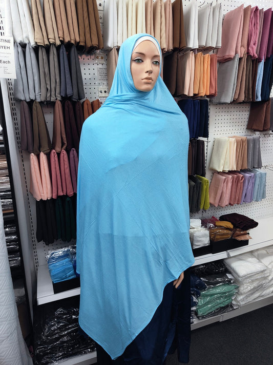 Discover our Light Blue Jersey Hijab at Hikmah Boutique. Soft, stretchable, and stylish hijabs perfect for summer. Shop now for affordable premium hijabs online!