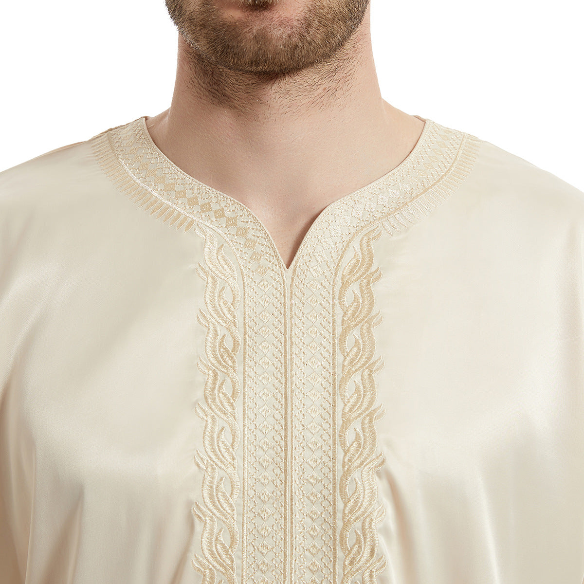 Discover elegance and modesty with Hikmah Boutique's Men's Abaya Half Sleeves in Beige. Premium materials and featuring exquisite embroidery, this abaya offers both style and comfort at a reasonable price. Elevate your Modest Clothing wardrobe with our exclusive collection of Islamic clothing for men. Shop now!