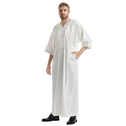 Explore Hikmah Boutique's exclusive Men's White Half Sleeves Abaya, crafted with premium materials and featuring delicate embroidery. Elevate your modest clothing wardrobe with our affordable yet sophisticated Islamic clothing for men.