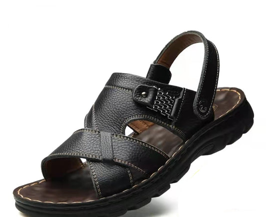 Discover premium black leather sandals for men at Hikmah Boutique. Crafted from genuine cowhide leather, our comfortable and stylish sandals are perfect for casual and daily wear during spring and summer. Optional heel strap adds both style and comfort. Shop now!