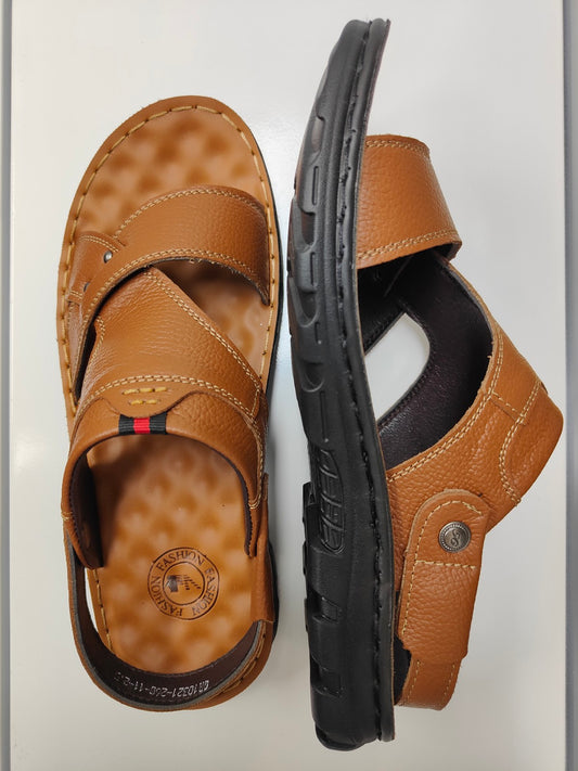 Step into style and comfort with Light Brown Design 2 Men's Sandals exclusively from Hikmah Boutique. Crafted from genuine cowhide leather, featuring customizable heel straps, and an original design. Elevate your fashion game affordably.