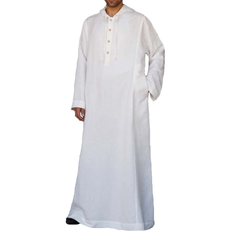 Discover our exclusive Men's Thobe with Hoodie in white at Hikmah Boutique. Explore our collection of traditional and modern thobes for men, combining cultural elegance with contemporary style. Elevate your wardrobe with this versatile and stylish Islamic clothing. Shop now for the perfect white thobe with a hoodie.