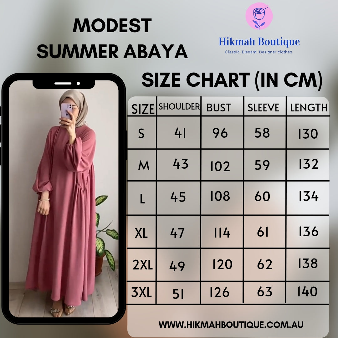 Shop the Modest Summer Abaya in Dusty Rose at Hikmah Boutique. Made from breathable crepe fabric, perfect for hot weather. Available online in all sizes. Buy now!