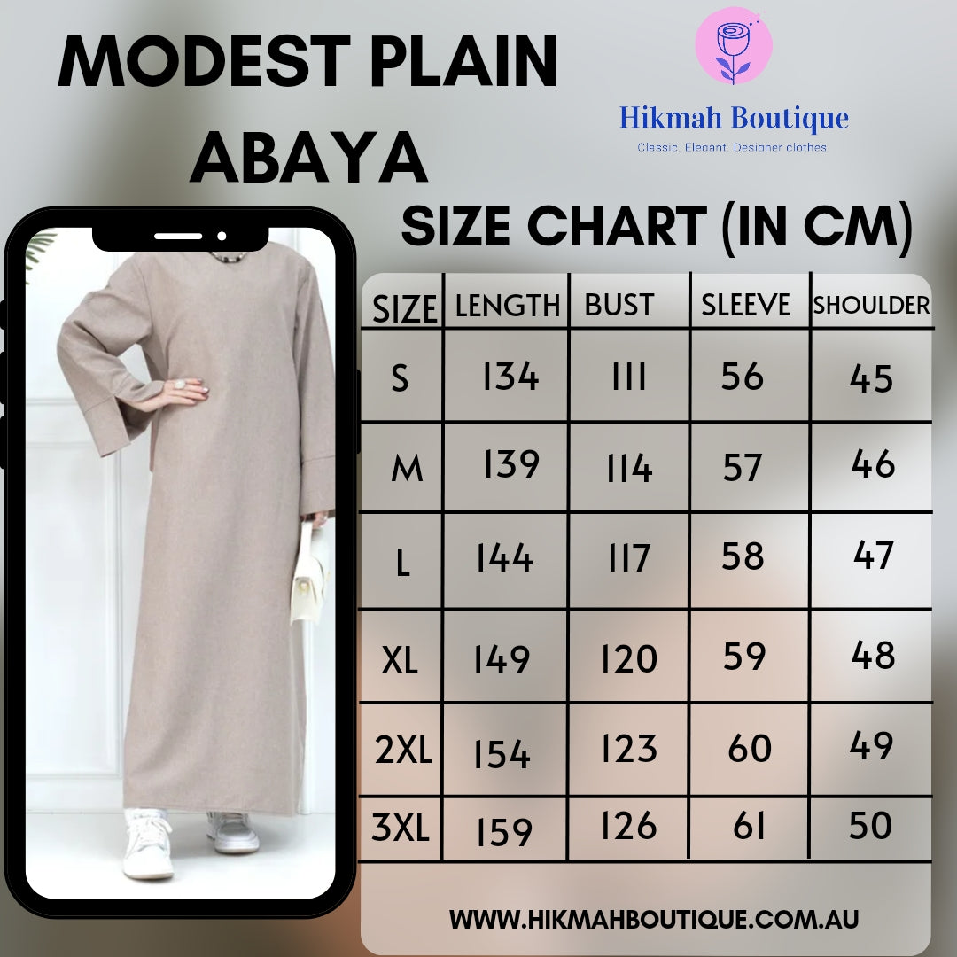 Explore the Modest Plain Abaya in Silver Grey at Hikmah Boutique Australia. Stylish, neutral design with a modest fit. Available in all sizes at a great price.