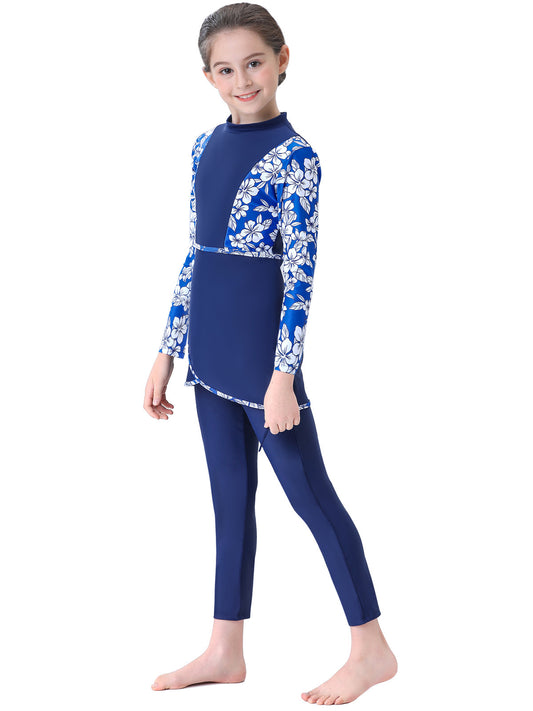 Buy Floral Blue Modest Swimwear for Girls by Hikmah Boutique, a 3-piece set including a hijab cap. Available at Hikmah Boutique. Order Islamic Swimsuit online now for fast shipping across Australia.