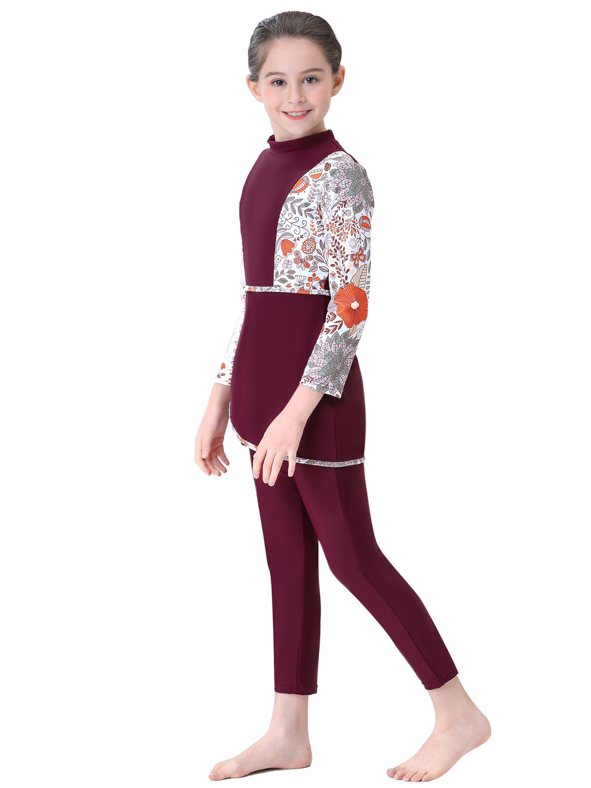 Shop Floral Red Modest Swimwear for Girls by Hikmah Boutique, a 3-piece Muslim swimsuit with top, trousers, and hijab cap. Available exclusively online at Hikmah Boutique. Fast shipping across Australia.