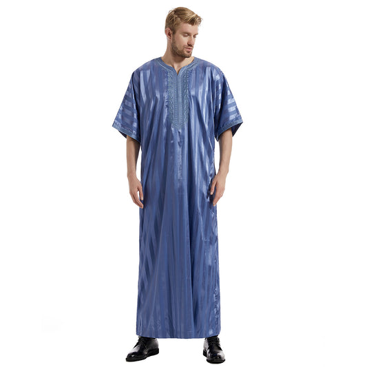 Shop the Moroccan Thobe in Blue at Hikmah Boutique. Find stylish, comfortable, and traditional Islamic clothing for men. Perfect for any occasion. Discover more now!