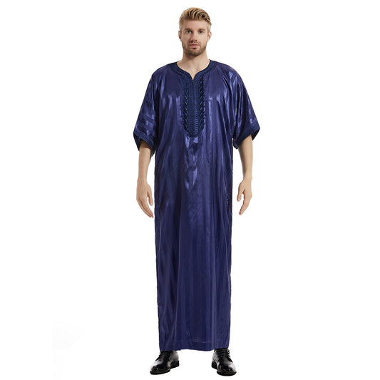 Explore the Moroccan Thobe in Navy at Hikmah Boutique. Stylish, comfortable, and perfect for any occasion. Discover traditional Islamic clothing for men. Shop now!