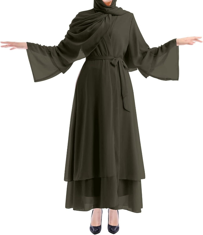 Elevate your modest elegance with our Olive Green Tan Open Abaya With Hijab, crafted from premium chiffon. Explore a diverse range of abayas at Hikmah Boutique, catering to every style preference. Quality, affordability, and elegance combined.