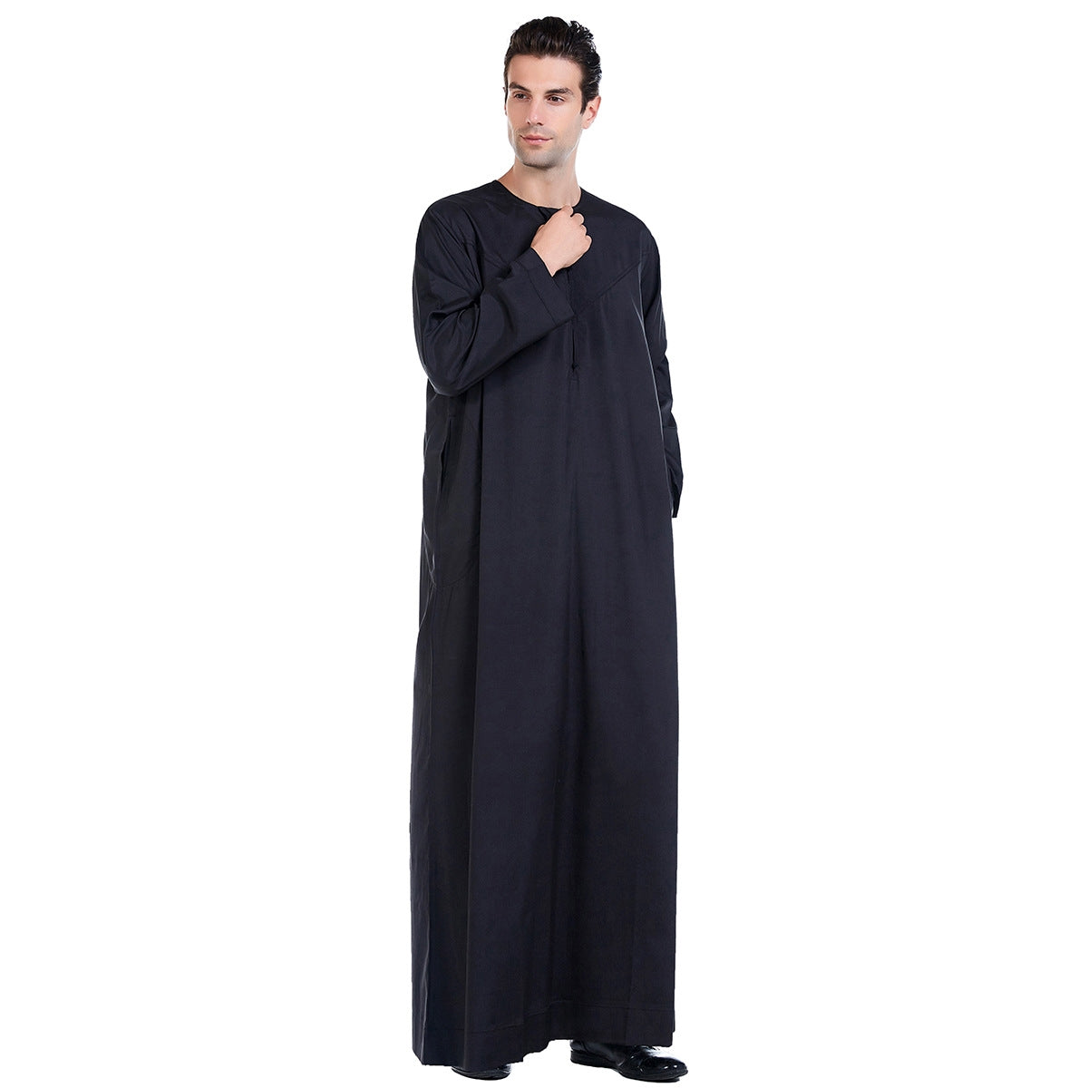 Elevate Your Style with the Omani Men's Thobe in Black - Hikmah Boutique