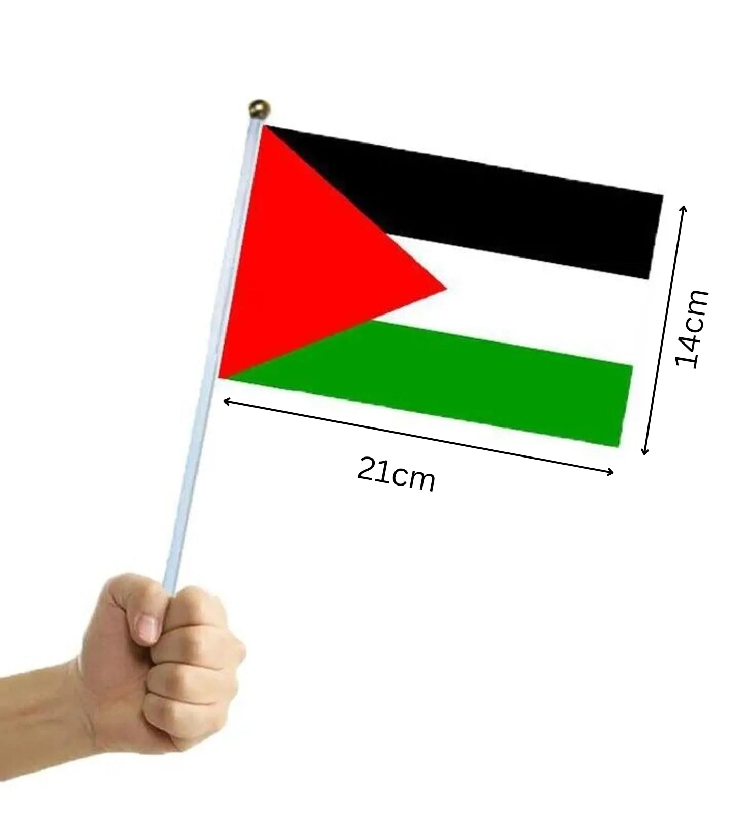 Carry the spirit of Palestine with you wherever you go with our handheld Palestine Flag from Hikmah Boutique. Compact at 21cm by 14cm, this authentic flag is a portable symbol of heritage and unity. Show your support and make a statement—order yours now!