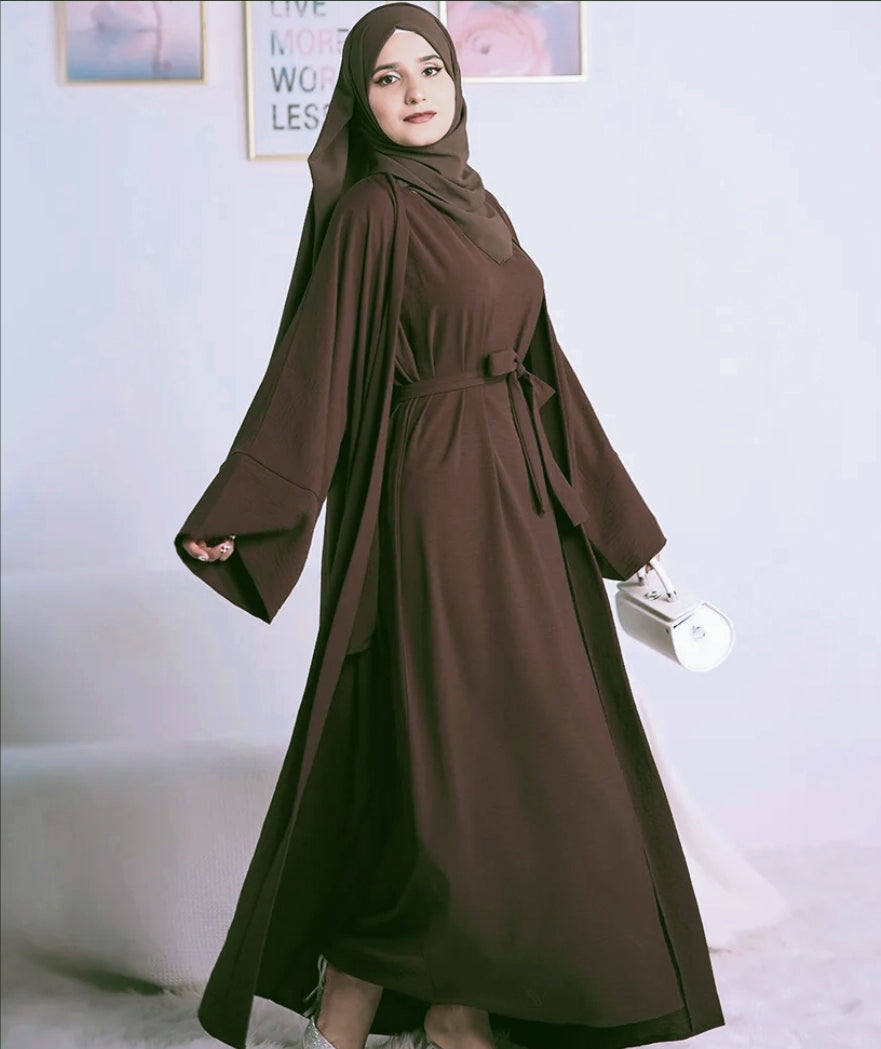 Plain Abaya 3 Piece Set Dark Coffee