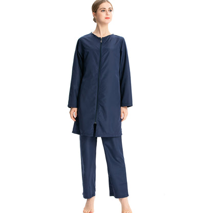 Discover the Women’s Plain Navy Burkini Modest Swimwear Set at Hikmah Boutique. A stylish, modest 3-piece set, available in all sizes. Shop online for premium Islamic swimwear.