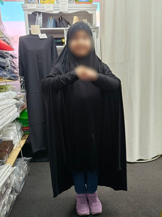 Shop the Pure Bamboo Jilbab with Sleeves in Black for girls at Hikmah Boutique. Soft, breathable, eco-friendly bamboo fabric for all-day comfort and modesty.