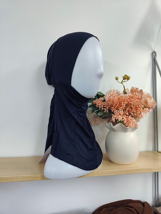 Pure Bamboo Hijab Ninja Cap in Dark Navy at Hikmah Boutique. Experience unmatched comfort and style with our eco-friendly, hypoallergenic, and versatile hijab accessory. Shop Online Australia.