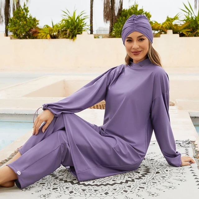 Discover the allure of our Purple Burkini Modest Swimwear 3pcs Set, exclusively at Hikmah Boutique. Embrace elegance and cultural identity with full coverage, inclusive sizing, and premium craftsmanship. Elevate your beach experience today!