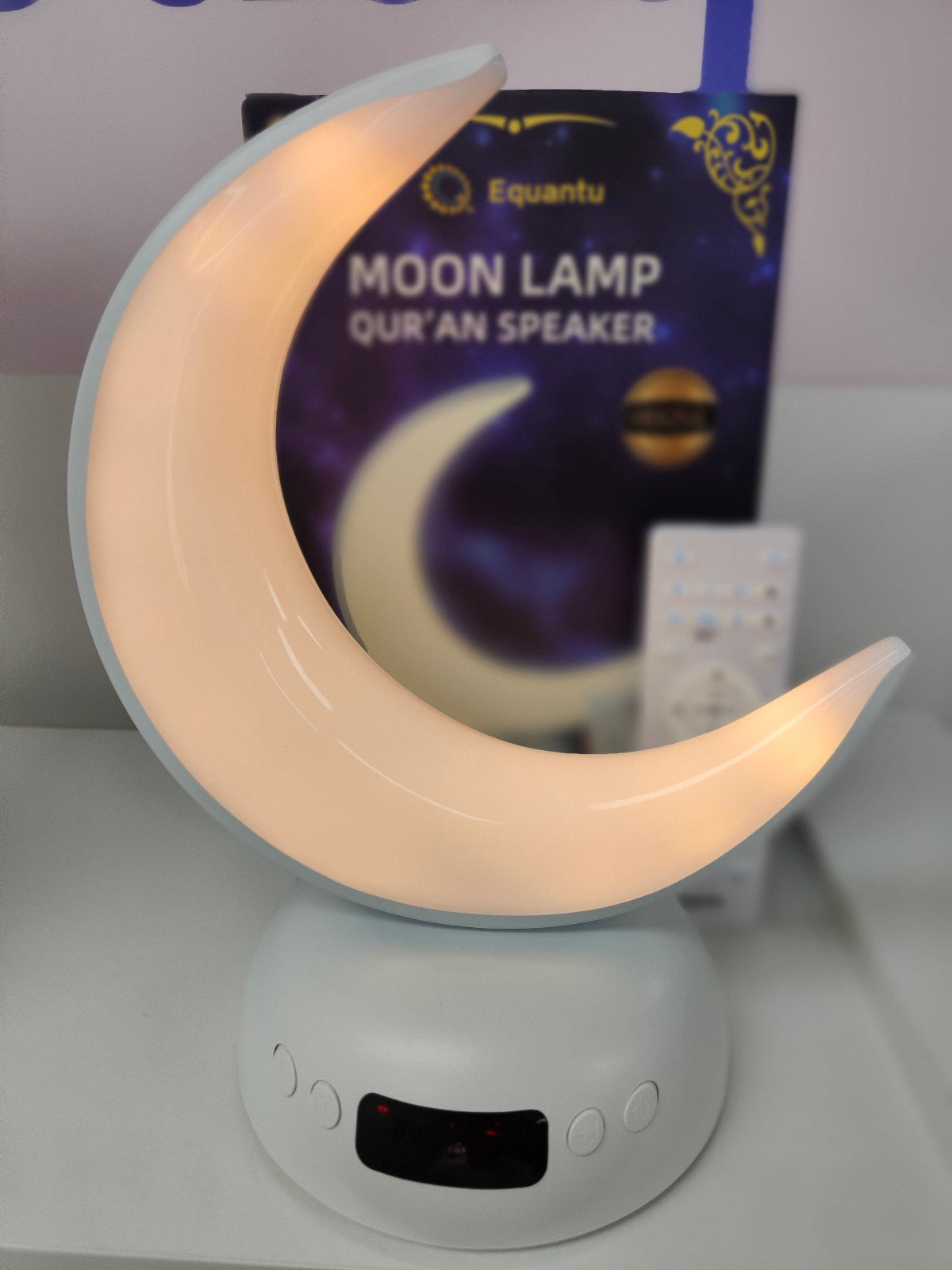 This Quran Speaker from Hikmah Boutique has all the features you are looking for! It has built-in Azan Clock, Bluetooth Connection, Beautiful Crescent shaped lamp and has wireless speaker to play Quran recitation in various reciters voice. The built-in azan clock reminds you to pray your salah.